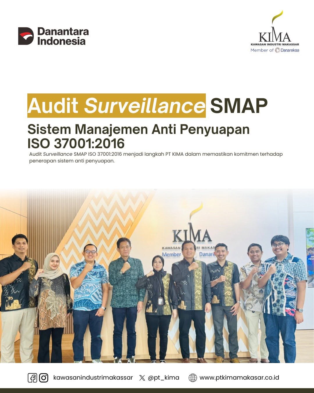 PT KIMA Laksanakan Audit Surveillance SMAP ISO 37001:2016