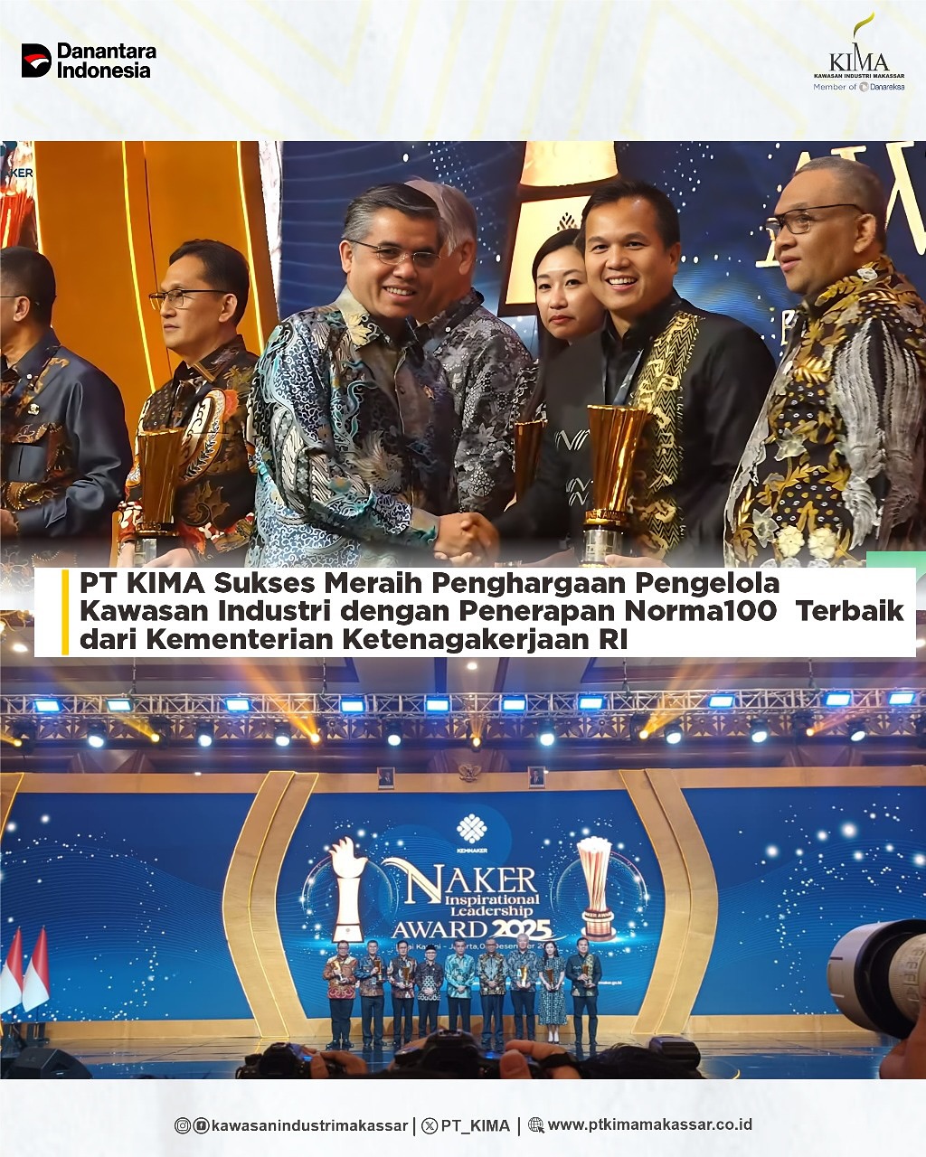 PT KIMA Raih Peringkat 3 Pengelola Kawasan Industri Terbaik dalam Penerapan Norma 100