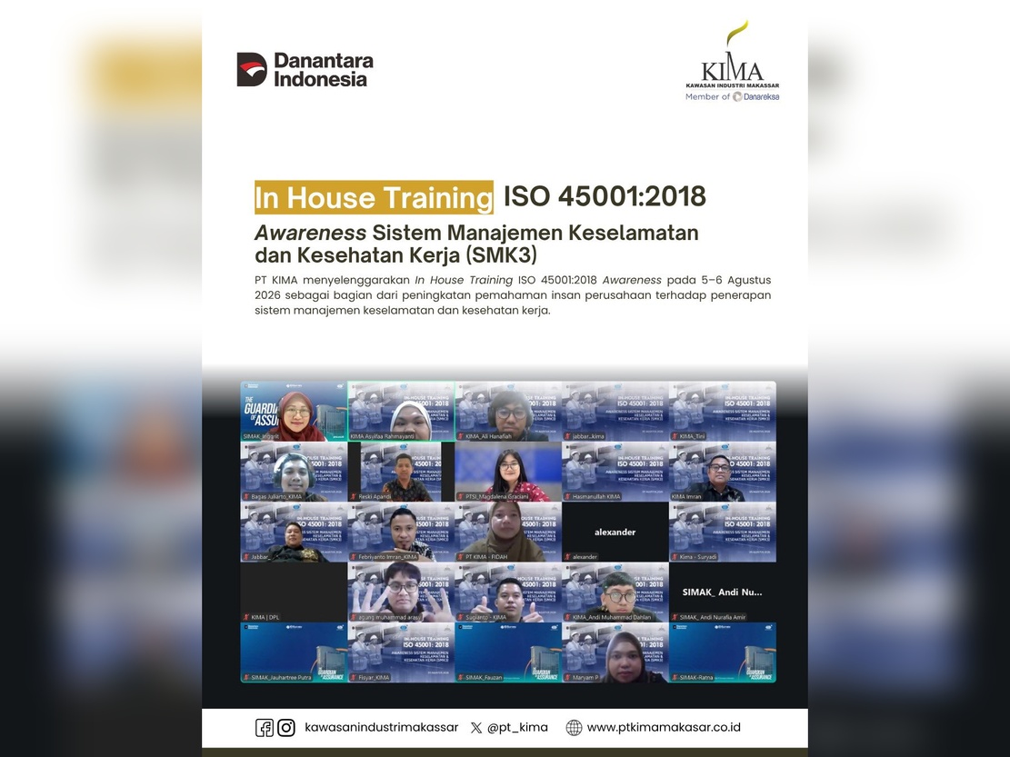PT KIMA Gelar In House Training ISO 45001:2018 Awareness, Perkuat Pemahaman SMK3 Seluruh Insan Perusahaan